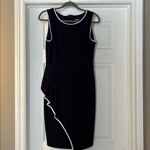 Elegant Navy Blue Dress with White Trim